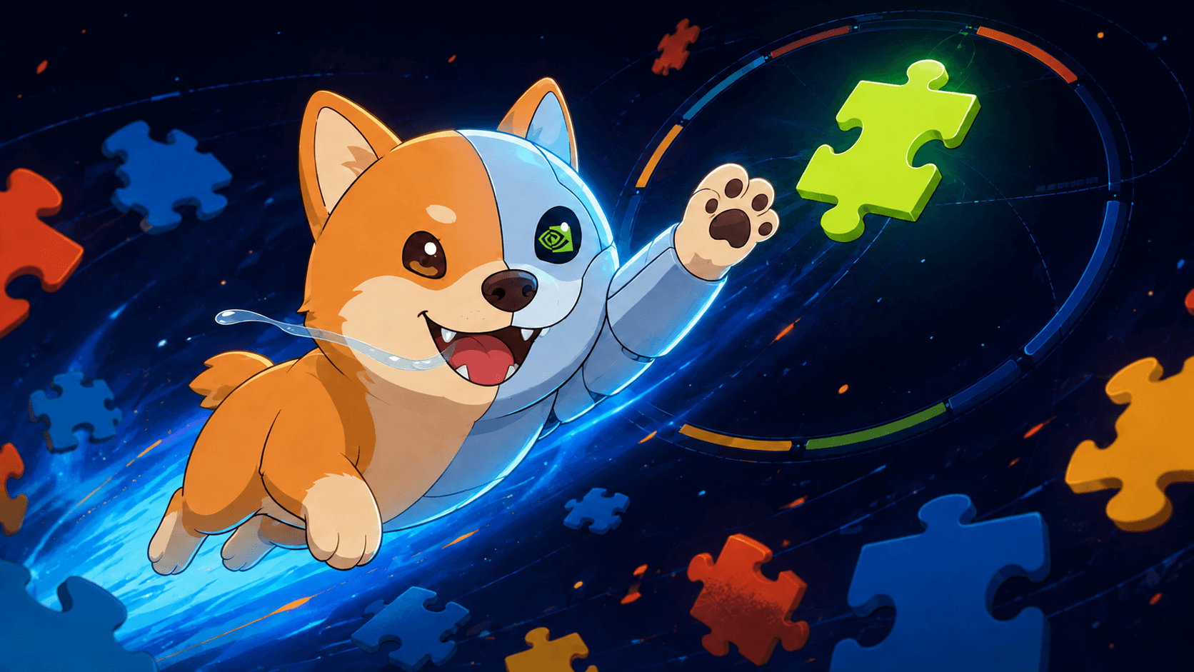 AGI racing through a field of puzzle pieces